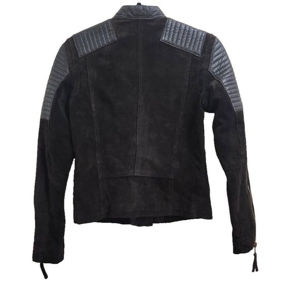 Mango Leather Jacket XXS / Brown with Gold Hardware - Biker Style - Picture 5 of 14